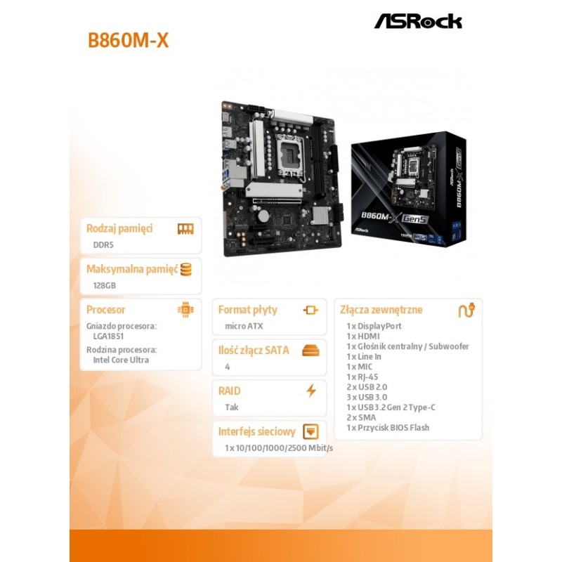 ASRock Płyta główna B860M-X GEN5 s1851 2DDR5 mATX | PartsPC.pl
