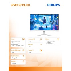 Philips Monitor 27M2C5201L 27 cali Curved VA 180Hz HDMIx2 DP… | PartsPC.pl