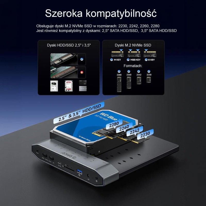 Orico Stacja klonująca na 3 dyski, M.2 NVMe, M.2 SATA, SATA … | PartsPC.pl