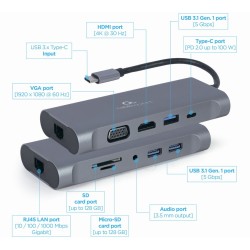 Adapter USB-C Hub USB-C PD GbE VGA HDMI 3xUSB 3.1 card audio | PartsPC.pl