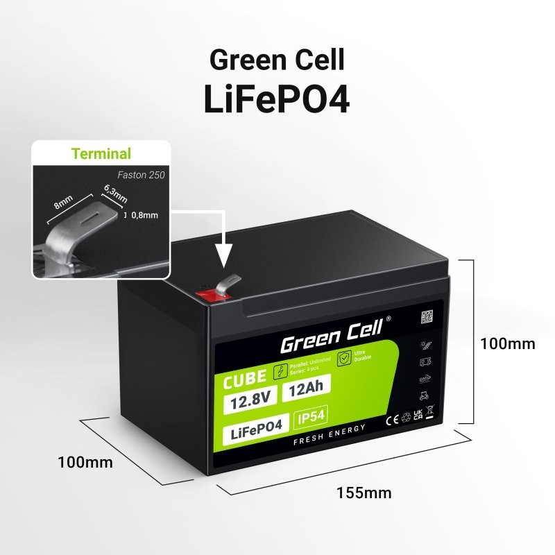 Akumulator CUBE LiFePO4 12Ah 12V/12.8V 153.6Wh | PartsPC.pl