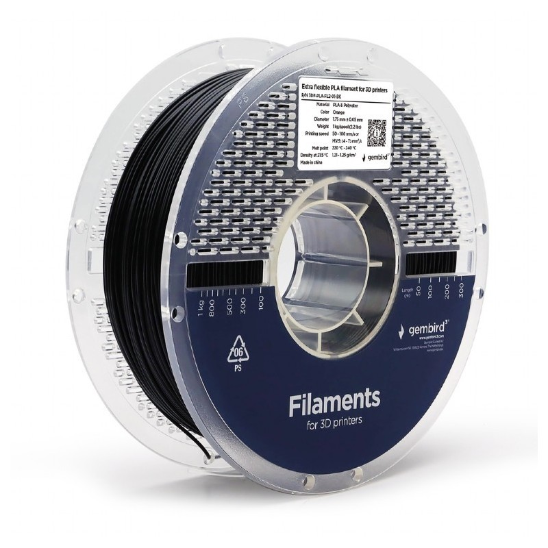 Filament PLA ekstra elastyczny, 1,75 mm, 1 kg, czarny | PartsPC.pl