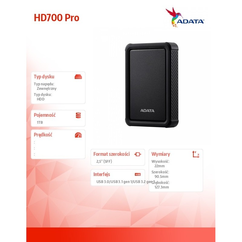 Dysk twardy Durable HD700 Pro 1TB USB3.2 czarny | PartsPC.pl