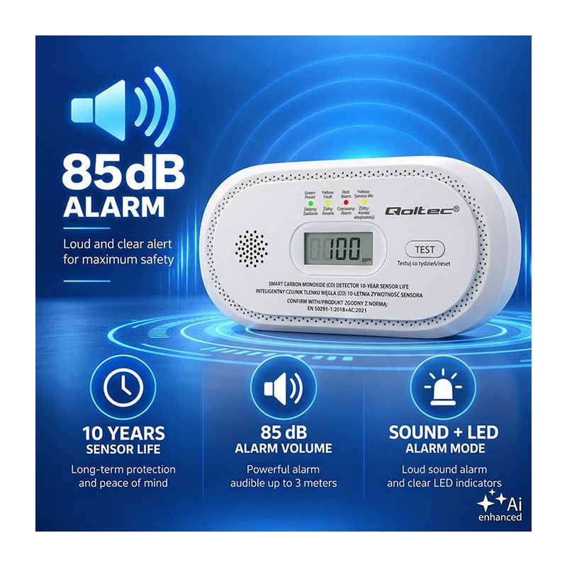 Czujnik tlenku węgla | detektor CO | alarm 85dB | PartsPC.pl
