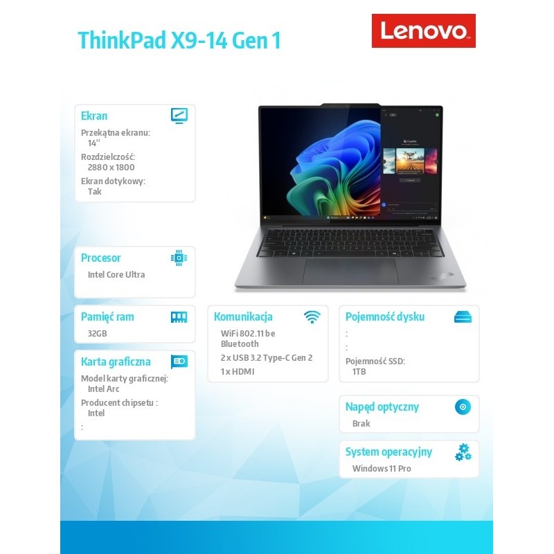 Ultrabook ThinkPad X9-14 G1 21QA0025PB W11Pro Ultra 7 258V/3… | PartsPC.pl
