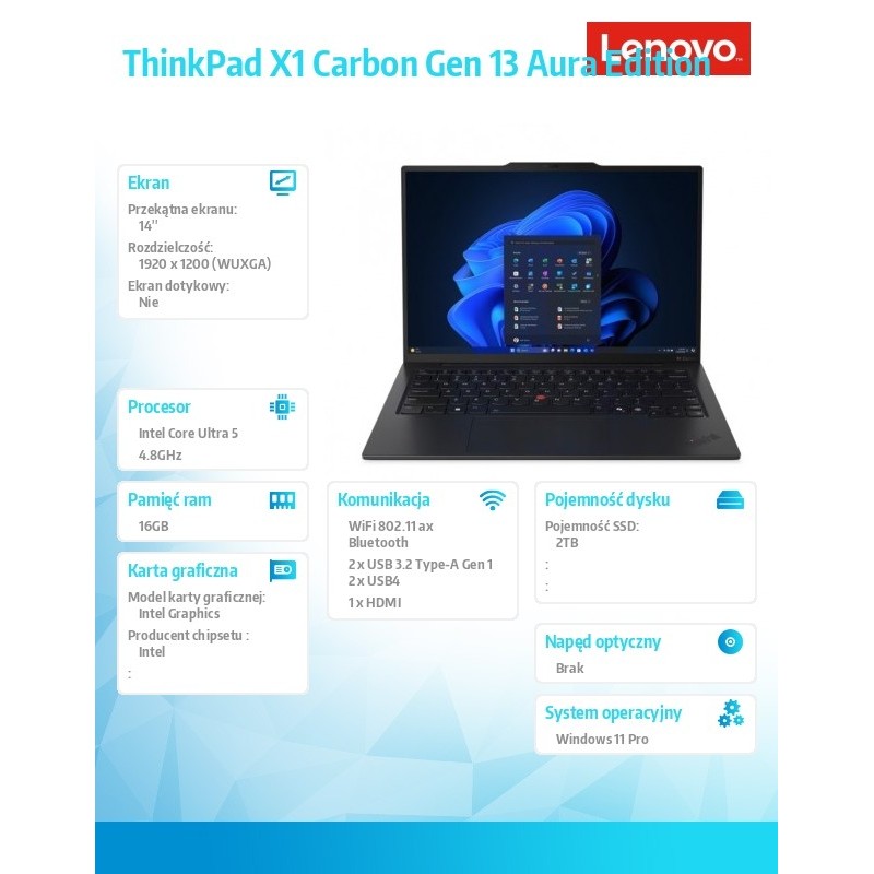 Ultrabook ThinkPad X1 Carbon G13 21NX007VPB W11Pro Ultra5 22… | PartsPC.pl