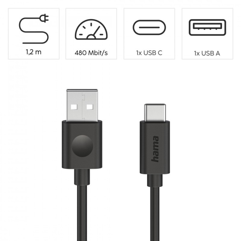 Kabel usb-a usb-c entry level 60W 1,2m czarny | PartsPC.pl