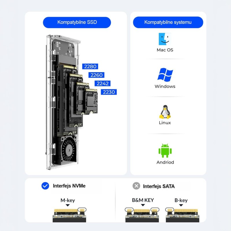 Orico Obudowa na dysk M.2 NVMe, USB-C 20Gbps | PartsPC.pl