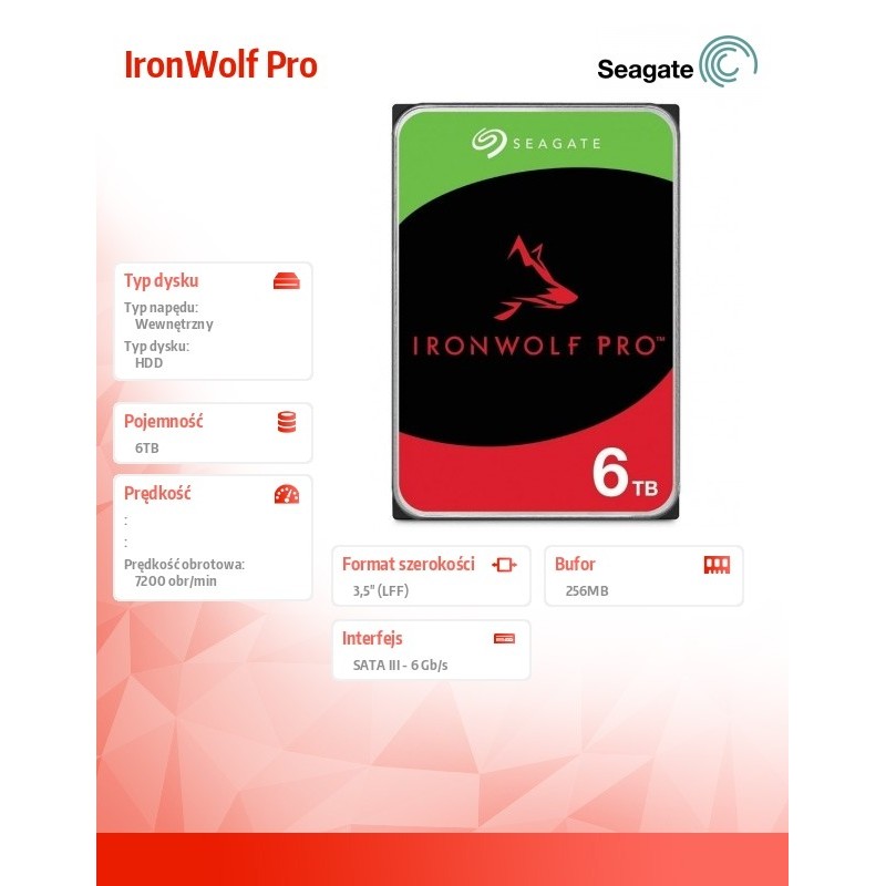 Dysk IronWolfPro 6TB 3.5" 256MB ST6000NT001 | PartsPC.pl