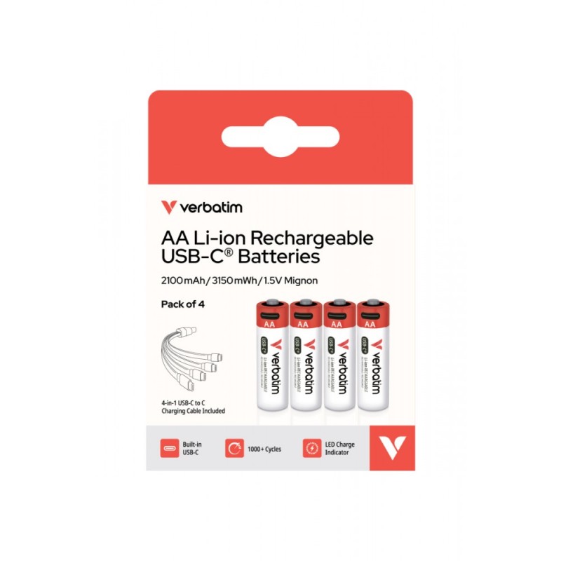 Akumulatory AA USB-C 2100mAh 3150mWh 4 szt + kabel USB-C