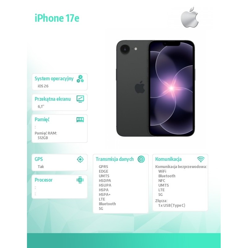 Apple iPhone 17e 512GB Czarny | PartsPC.pl