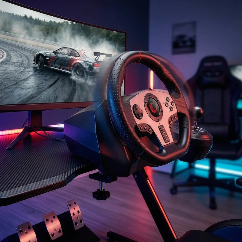Kierownica gamingowa do PC Rampage V902 900° z 3 pedałami i skrzynią biegów 6+1