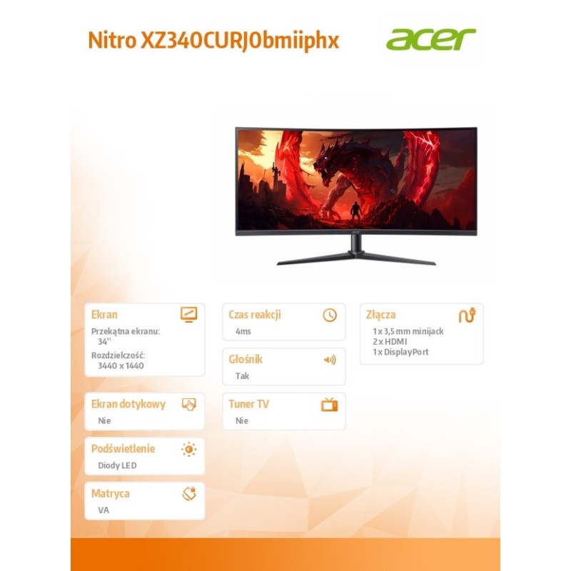 Monitor 34 cale Nitro XZ340CURJ0bmiiphx VA 120Hz | PartsPC.pl