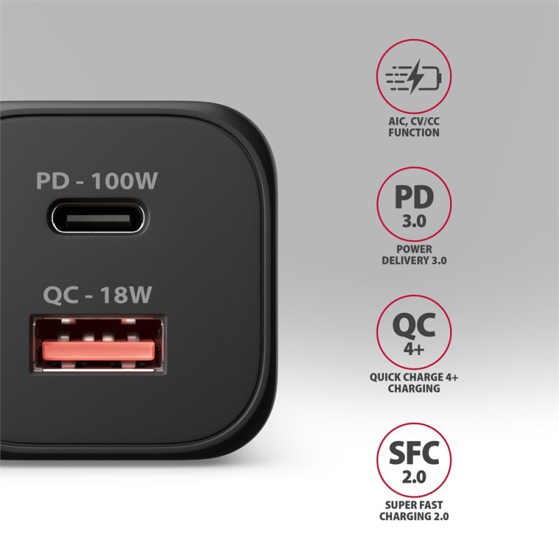 Ładowarka sieciowa ACU-PQ100 GaN 100W, 2x port (USB-C + USB-… | PartsPC.pl