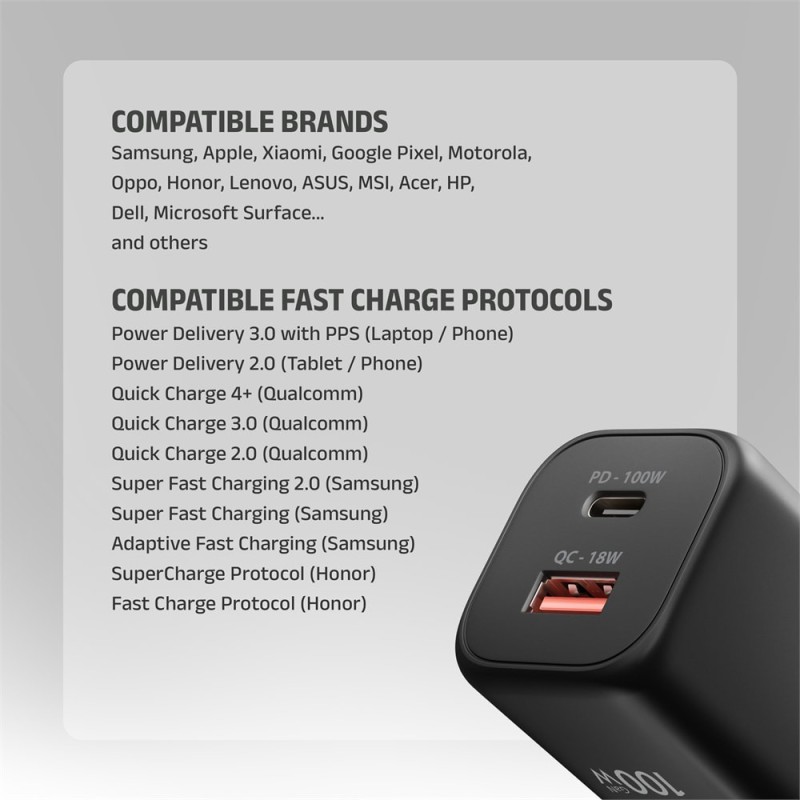 Ładowarka sieciowa ACU-PQ100 GaN 100W, 2x port (USB-C + USB-… | PartsPC.pl
