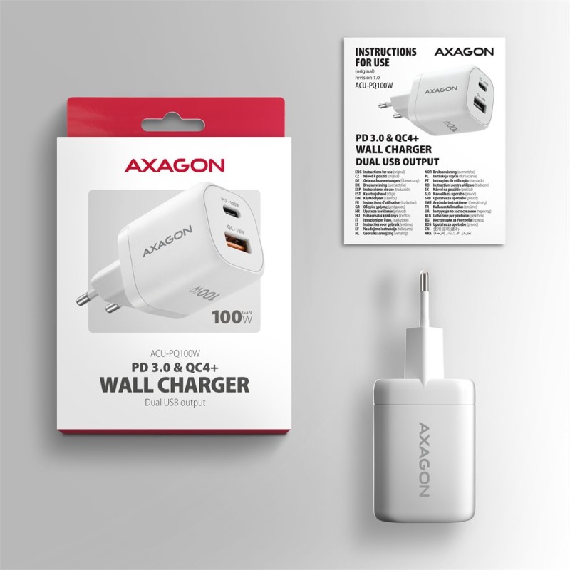 Ładowarka sieciowa ACU-PQ100W GaN 100W, 2x port (USB-C + USB… | PartsPC.pl