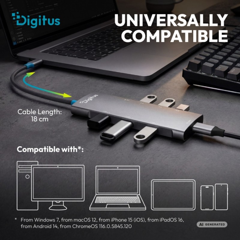 Stacja dokująca USB-C 8-portowa, HDMI 4K/60Hz, 2x USB-A + 1x… | PartsPC.pl
