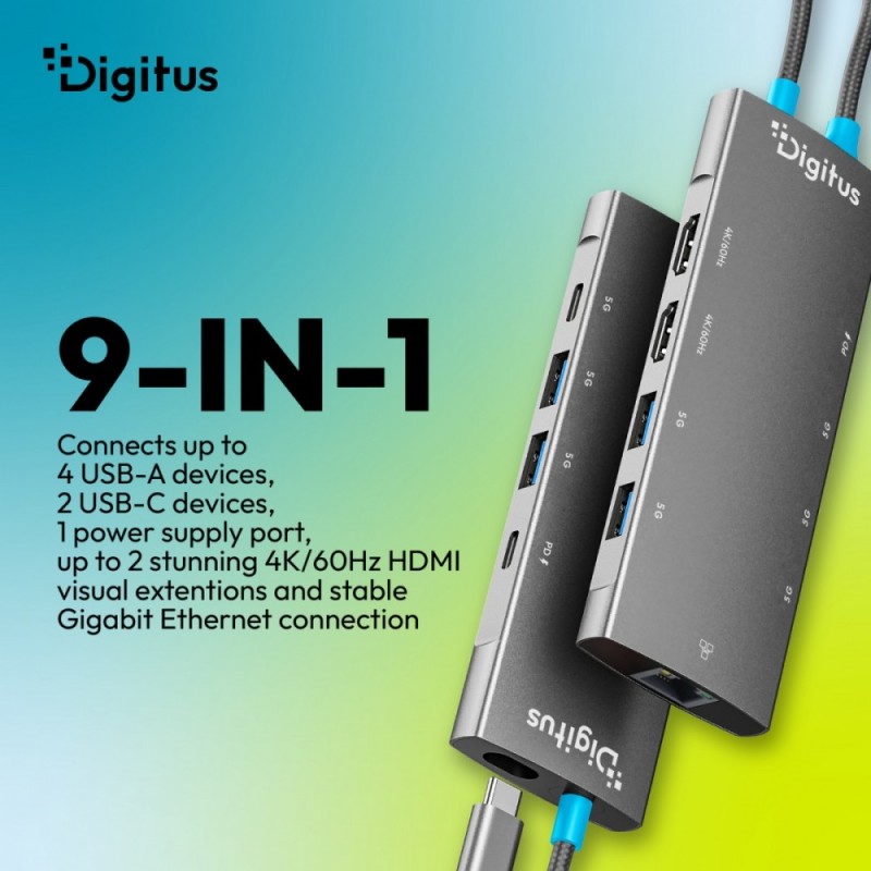 Stacja dokująca USB-C 9-portowa, 2x HDMI 4K/60Hz, 4x USB-A +… | PartsPC.pl