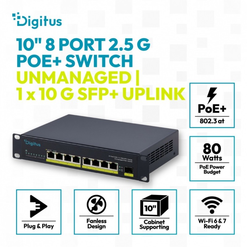 Przełącznik sieciowy niezarządzalny PoE+ 10" 8x RJ45 2.5G, 1… | PartsPC.pl