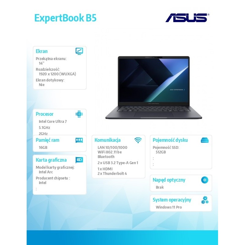 Laptop ExpertBook B5 B5405CCA-LY1492X U7 255H/16GB/512GB/W11Pro