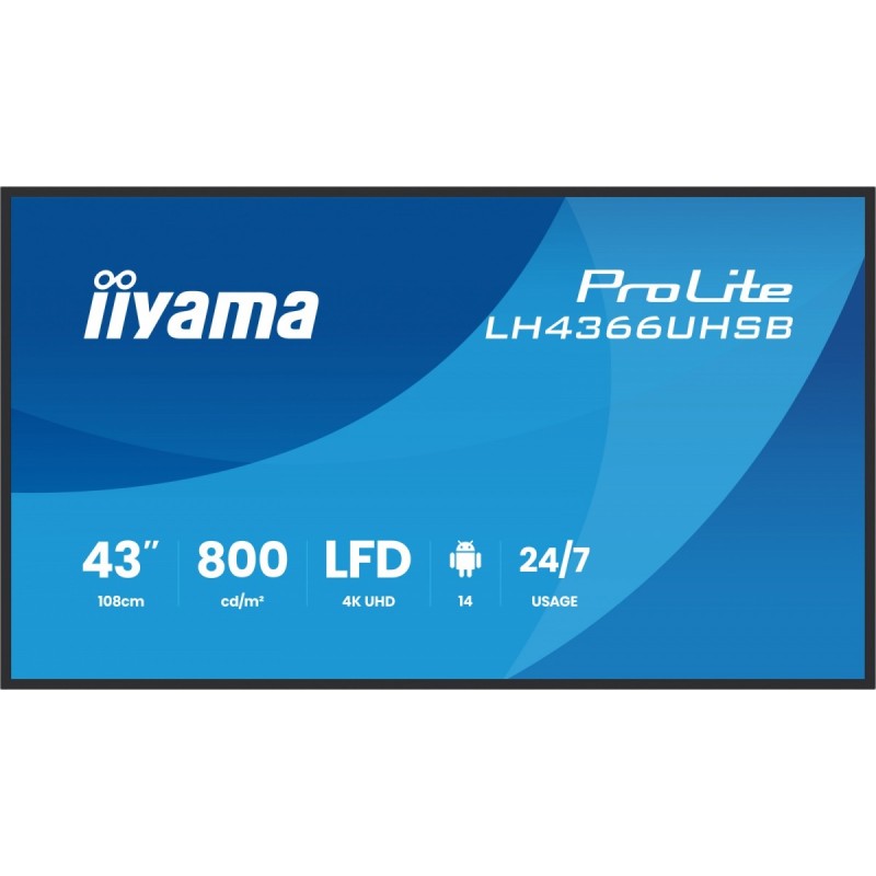 Monitor profesjonalny 43 cale LH4366UHSB-B1AG 4K, VA, A14, 800cd, 4000:1, 6,5ms,2xHDMI, USB-C, RJ45, 2xUSB, 2x10W, WiFi, iiSigna
