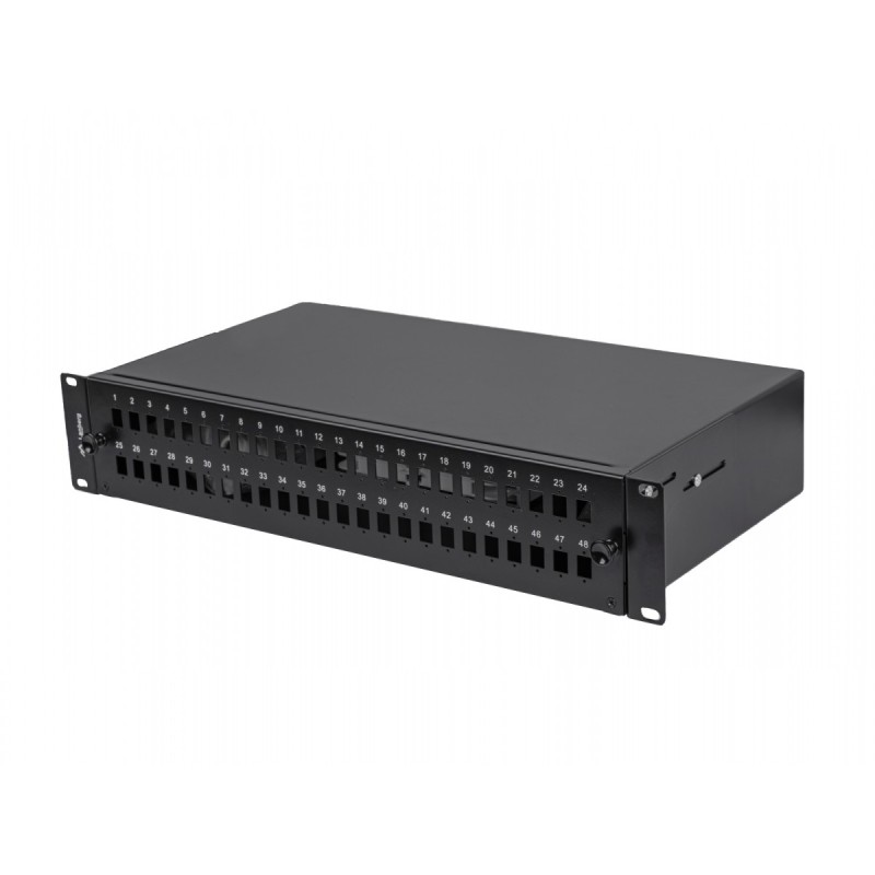 Przełącznica światłowodowa 48XSC Simplex / 48XLC Duplex Rack 19 cali 2U czarna + akcesoria