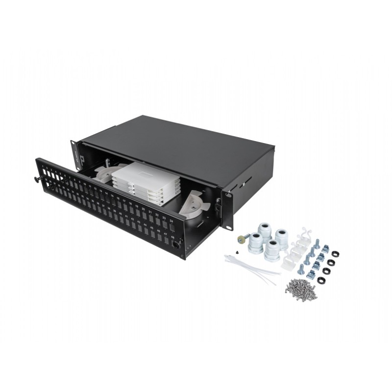 Przełącznica światłowodowa 48XSC Simplex / 48XLC Duplex Rack 19 cali 2U czarna + akcesoria