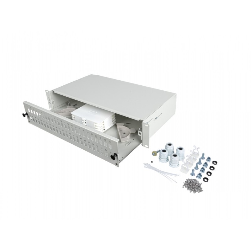 Przełącznica światłowodowa 48XSC Simplex / 48XLC Duplex Rack 19 cali 2U Szara + akcesoria