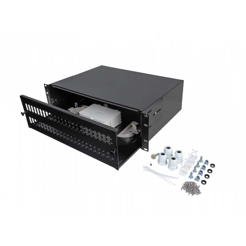 Przełącznica światłowodowa 48XSC Duplex / 48XLC Quad Rack 19 cali 3U czarna + akcesoria