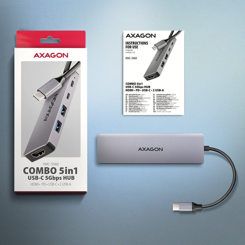 AXAGON HMC-5H60 Wieloportovy hub USB 5in1, 5Gbps, 2 x USB-A,… | PartsPC.pl