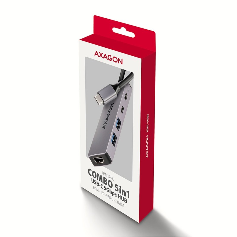 AXAGON HMC-5H60 Wieloportovy hub USB 5in1, 5Gbps, 2 x USB-A,… | PartsPC.pl