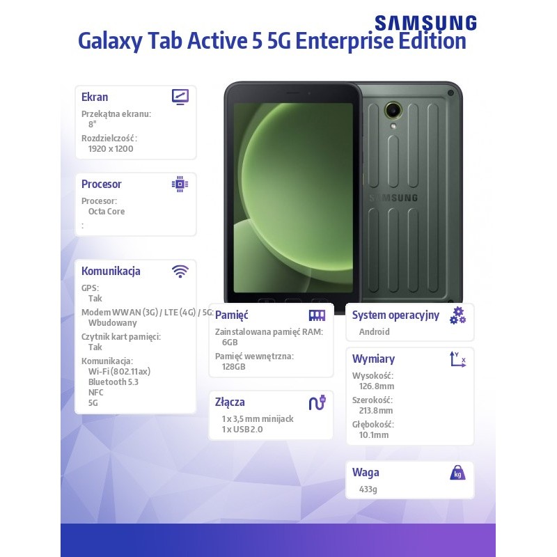 Samsung Tablet Galaxy Tab Active5 5G 8 cali 6+128GB Enterpri… | PartsPC.pl