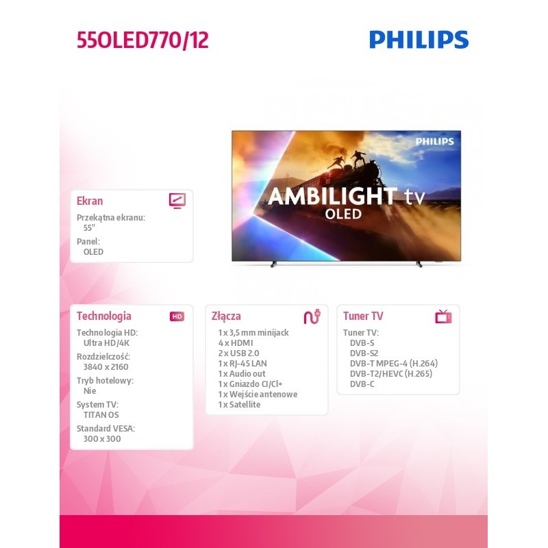 Philips Telewizor OLED 55 cali 55OLED770/12 | PartsPC.pl