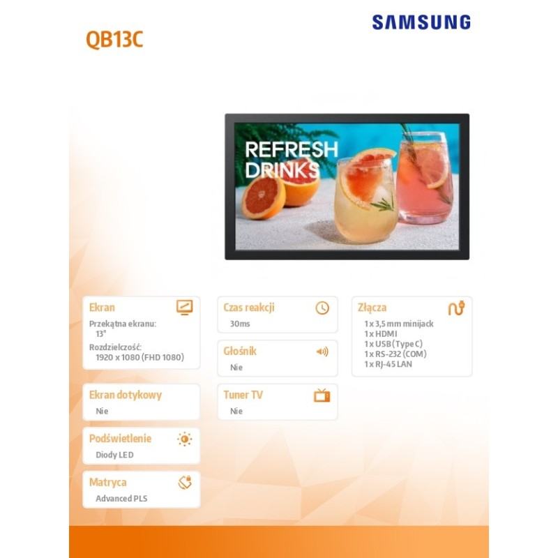 Samsung Monitor profesjonalny 13 cali QB13C LH13QBCEBGBXEN… | PartsPC.pl