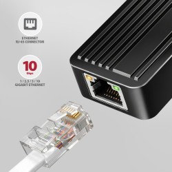 ADE-10GR Karta sieciowa USB-C 10Gbps, port RJ-45 10GbE (10/5/2.5/1G), chipset Realtek RTL8159, Wake-on-LAN, aluminiowa, odłączan