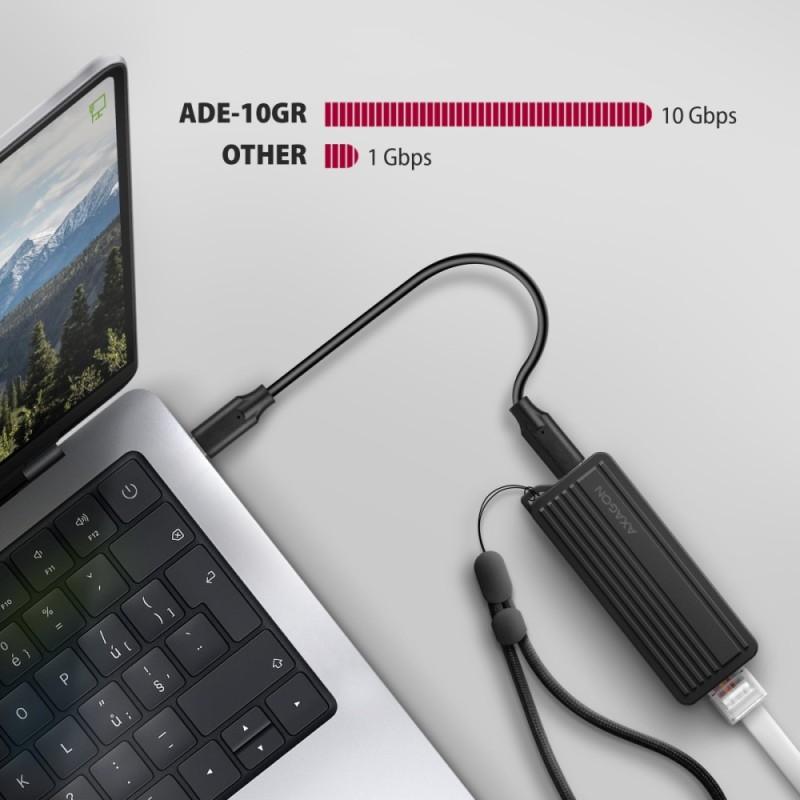 ADE-10GR Karta sieciowa USB-C 10Gbps, port RJ-45 10GbE (10/5/2.5/1G), chipset Realtek RTL8159, Wake-on-LAN, aluminiowa, odłączan