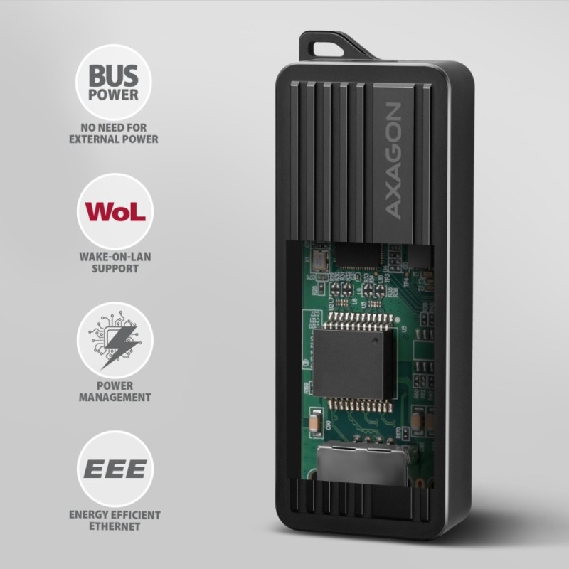 ADE-10GR Karta sieciowa USB-C 10Gbps, port RJ-45 10GbE (10/5/2.5/1G), chipset Realtek RTL8159, Wake-on-LAN, aluminiowa, odłączan