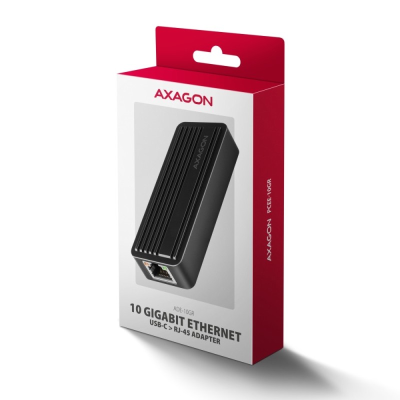 ADE-10GR Karta sieciowa USB-C 10Gbps, port RJ-45 10GbE (10/5/2.5/1G), chipset Realtek RTL8159, Wake-on-LAN, aluminiowa, odłączan