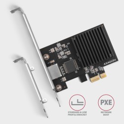 PCEE-10GR Karta sieciowa PCIe 4.0 x1, port RJ-45 10GbE (10/5/2.5/1G), chipset Realtek RTL8127, PXE, Wake-on-LAN, radiator, śledź