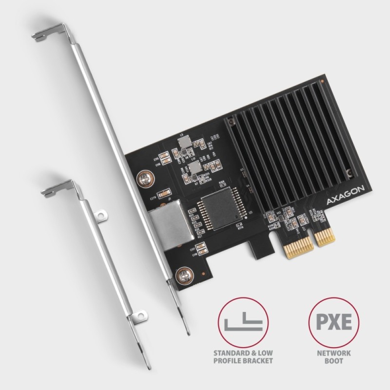 PCEE-10GR Karta sieciowa PCIe 4.0 x1, port RJ-45 10GbE (10/5/2.5/1G), chipset Realtek RTL8127, PXE, Wake-on-LAN, radiator, śledź