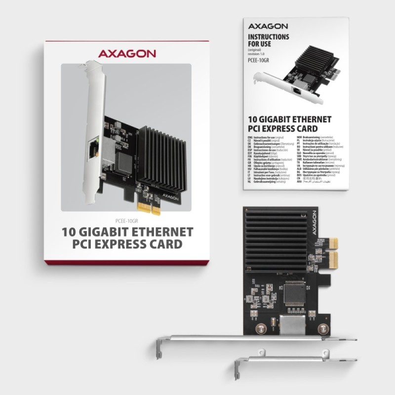 PCEE-10GR Karta sieciowa PCIe 4.0 x1, port RJ-45 10GbE (10/5/2.5/1G), chipset Realtek RTL8127, PXE, Wake-on-LAN, radiator, śledź