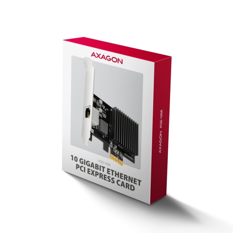 PCEE-10GR Karta sieciowa PCIe 4.0 x1, port RJ-45 10GbE (10/5/2.5/1G), chipset Realtek RTL8127, PXE, Wake-on-LAN, radiator, śledź