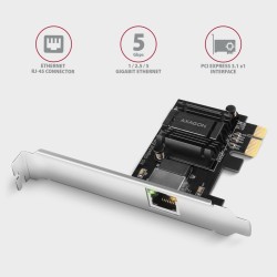 PCEE-G50 Karta sieciowa PCIe 3.1 x1, port RJ-45 5GbE (5/2.5/1G), chipset Realtek RTL8126, PXE, Wake-on-LAN, radiator, śledź SP/L